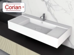 Vasque lavabo design rectangulaire, suspendu ou à poser, Couleur blanc mat, Finition lisse, Solid-Surface Corian®, Taille : 100 x 49 x 15 cm - LIVRAISON OFFERTE